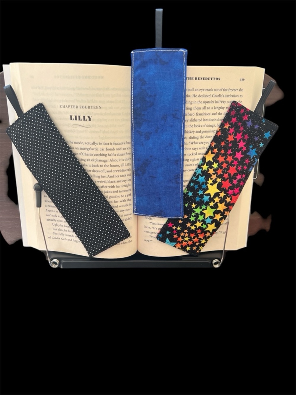 Handmade Blue & Multicolor Star Fabric Bookmarks -